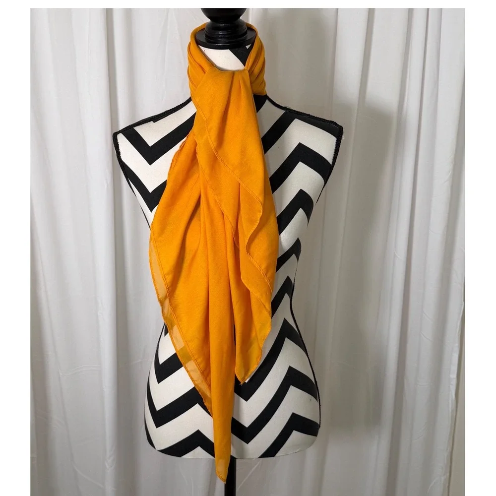 H&M Mustard Yellow Square Scarf Lightweight Solid Semi-Sheer Fall Chic 115-28